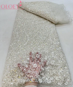 висок клас луксозна френска бродерия младоженец дантела плат африкански нигерийски с пайети плат за сватбена рокля JJ 9883