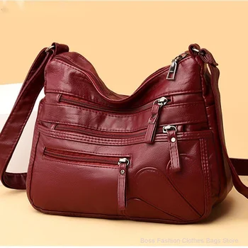 Високо качество на жените мека кожа рамо чанти многослойни реколта Crossbody чанта луксозен дизайнер женски майка чанта чанта чанта