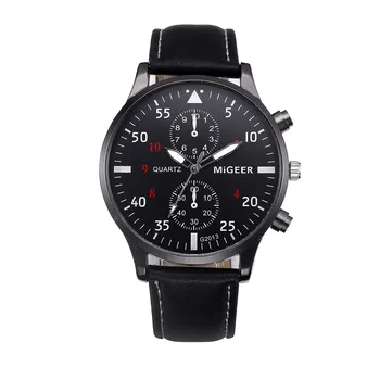 Гледайте за мъже Топ марка луксозен бизнес Wen'S китката часовник мода сплав черен циферблат мъжки часовник кожена лента часовник