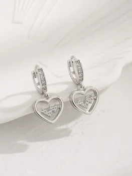 Гореща продажба Продукт стерлинги 925 сребърни обици с форма на сърце и циркон декорация прекрасен сладък стил за участие в сватбата
