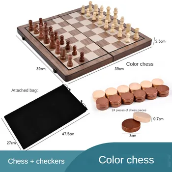 Дървен шах 3 в 1 Дървен шах Табла Шашки Туристически игри Шахматен комплект Борд Течения Забавления