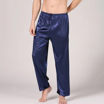 Есен Мъжка имитирана копринена пижама Панталони Плътен цвят Дълъг спащ панталон отдолу Нощно облекло Спално облекло Панталони Мъжко облекло