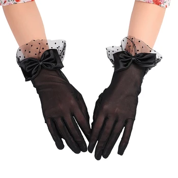 Жени Черно лято Uv-доказателство шофиране ръкавици Mesh рибарска мрежа ръкавици дантела ръкавици пълен пръст момичета дантела модни ръкавици