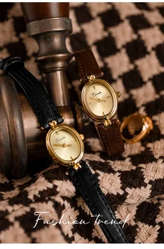 Жените кварцов часовник луксозни овална форма мода римски цифри номера набиране женски реколта злато черни часовници дами ръчен часовник