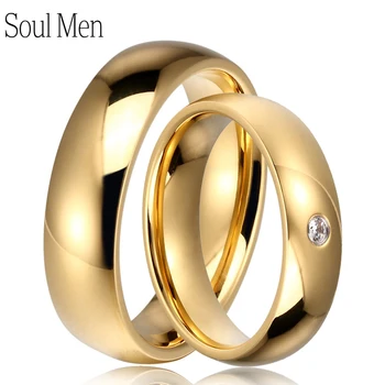 Класическа сватбена лента титанова стомана за годишнина от годеж 6mm Cz каменни пръстени за жени мъже златен цвят Aliança De Namoro