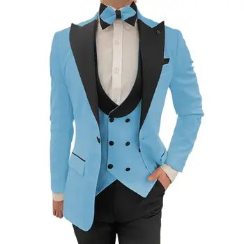 Класически дизайн мъже Tuxedo костюми 3 парчета комплект тънък годни връх ревера двуреден сватбен блейзър + жилетка + панталони абитуриентски костюми износване