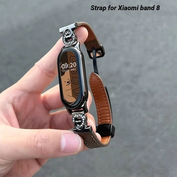 Кожена каишка за лента Xiaomi 8 Магнитна спортна лента за часовник за Mi band 8 Смарт часовник Correa гривна Жена Мъж маншет