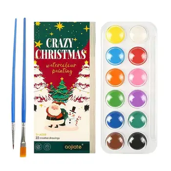 Коледа акварел боя комплект мини акварел книжка за оцветяване с пигменти и четка Коледа играчка комплект за 3 години деца
