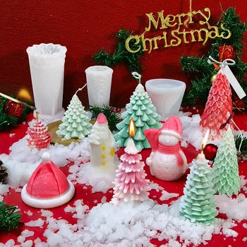 Коледно дърво свещ мухъл Дядо Коледа форма за свещи DIY ръчно изработени силиконови мухъл декорация дома декорация ароматерапия свещ сапун мухъл