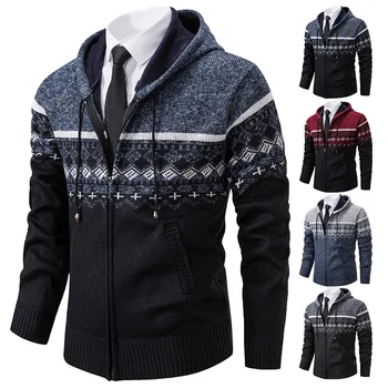 Контрастен цвят пачуърк пуловер жилетка цип мъжко яке 2023 есен нова младеж корейска версия бизнес трикотаж тенденция