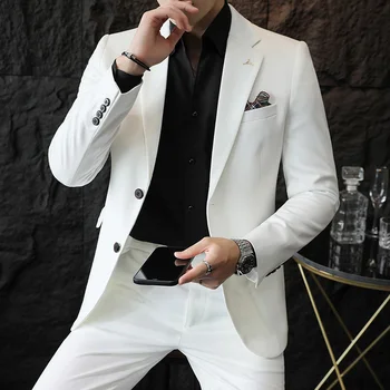 Костюм с два бутона 8-цветен S-7XL (костюм + жилетка + панталон) Мода и красиви тенденции бизнес тънък плътен цвят костюм две части комплект
