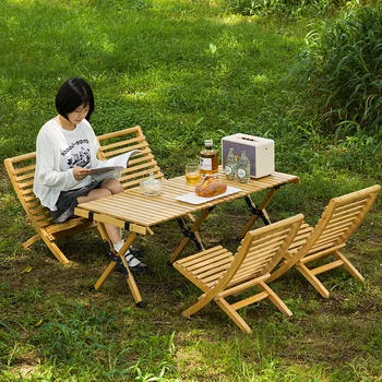 Къмпинг маса Открит бамбук сгъваема съхранение пикник маса смели удебелени градински мебели стабилна носеща преносима маса