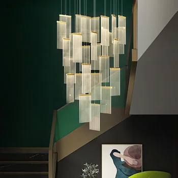 Луксозен модерен светодиоден полилей за стълбище Нов творчески дизайн коридор вила злато висящи осветление дълго акрилни вътрешен дом лампа