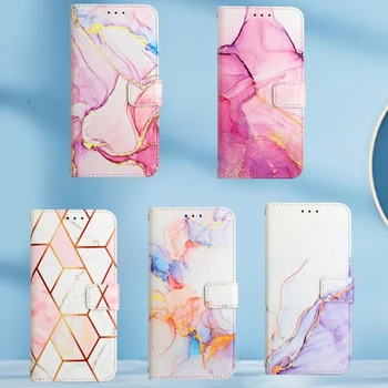 Луксозен мраморен печат кожен калъф за Apple iPhone 14 11 12 13 Pro Mini XR XS Max X 8 7 Plus SE 2020 2022 Flip Book Case Cover