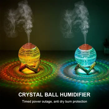 Мини овлажнител за въздух 350ml резервоар за вода с цветна нощна светлина 2.2W 450mA издържа до 6H Touch-tone Cool Mist Maker Crystal Ball