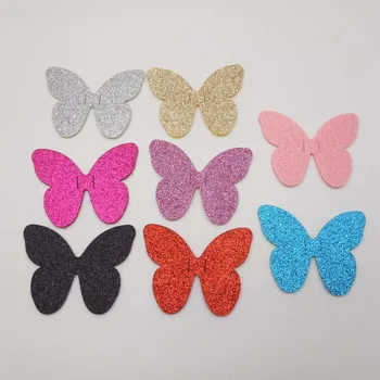 Многоцветен блясък Пеперуда форма лепенки 6X7.5CM 30pcs / партида подплатени филц апликации коса / шапка декоративен орнамент