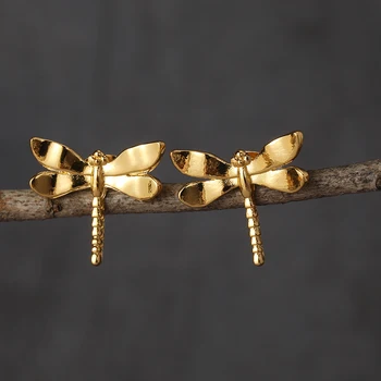 Мода Dragonfly Дълги кука обеци Simple Cool бижута злато сребърен цвят метални крила животински обеци за жени момиче