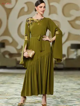 Модни мъниста мека Abaya Djellaba мюсюлманска рокля Дубай пълна дължина бродерия Abaya Дубай шал мюсюлмански ислям роба WY1731