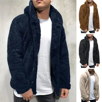 Мъже зимно палто мъжки зимни качулка руно палто с бутон затваряне дебели топли връхни дрехи за студено време дълъг ръкав пухкави