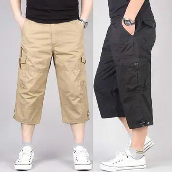 Мъже изрязани карго панталони летни случайни плътен цвят дишащ джоб хлабав прав изрязани панталони бягане спортно облекло