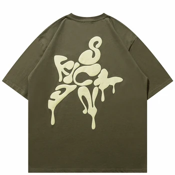 Мъже Тениска за улично облекло Топяща се буква Звездна графична тениска Памук 2023 Harajuku T Shirt Summer Hip Hop Tops Tees Унисекс Хипстър