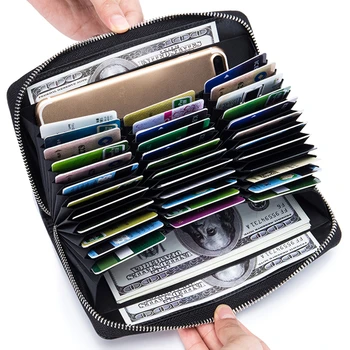 Мъжки портфейл кожа притежател на кредитна карта RFID организатор телефон чанта джоб жени чанта мулти-карта цип пътуване паспорт чанта дълга чанта