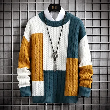 Мъжки пуловер пуловери ризи Harajuku мъжки плетен пуловер есен зима върховете мъже ежедневни дрехи crewneck буци плета жилетка