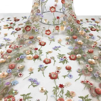 Нов 3D мъниста пайети бродирани дантела плат за сватба вечерна рокля дизайнер плат