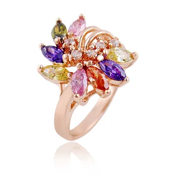 нов 585 розово злато цвят жени пръстен бохемски бижута многоцветни циркон дизайн пръстени за дама