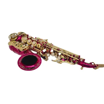 Нов висококачествен малък извит сопран саксофон B-ключ черупки ключове червено тяло месинг професионален музикален инструмент с калъф