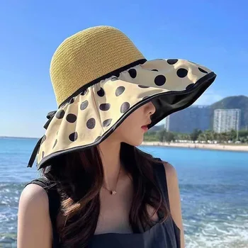 Нов летен винил Upf50+ за жена рибарска шапка на открито пътуване дами случайни широка периферия плажна шапка мода сгъваеми панамски шапки