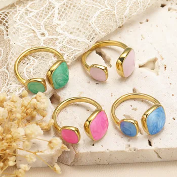 Нови модерни цветни черупки отворени пръстени за жени Елегантни аксесоари Прости гладки подаръци за рожден ден от неръждаема стомана