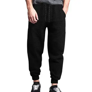 Нови мъжки панталони с шнур еластична вафлена текстура случайни топъл джоб хлабав есенни спортни панталони панталони