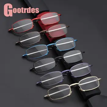 Нови очила за четене с висока разделителна способност с кутия телескопични крака Пресбиопия очила за мъже жени преносими сгъваеми четци очила