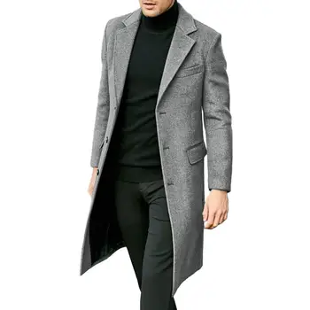 Палто с три бутона британски стил мъжки коляното дължина ветровка палто с обръщане надолу яка еднореден сплит дизайн за есента