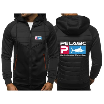 Пелагичен риболов Лого 2023 ново трицветно палто с качулка Пролет и есен мъжки ежедневни тънки пачуърк цип палто дълъг ръкав палто