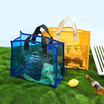 Плуване водоустойчива чанта PVC преносима женска мрежа прозрачна чанта двуслойна топлоизолация голяма плажна чанта за пикник