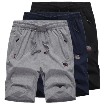 Плюс размер L ~ 8XL Мъжки чист памук плетени ежедневни плажни шорти дишащи мъжки спортни панталони фитнес джогинг широк крак панталони