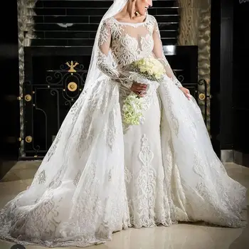 Принцеса 2023 Плюс размер кристал русалка Vestidos де Noiva сватбени рокли Скъпа дантела апликации Сатен Африкал булчински рокли