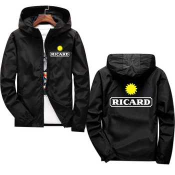 Пролет Ново лого на RICARD отпечатано персонализирано плътен цвят мъже цип яке качулка памук топло ветровка джобове мъжки спортни облекла
