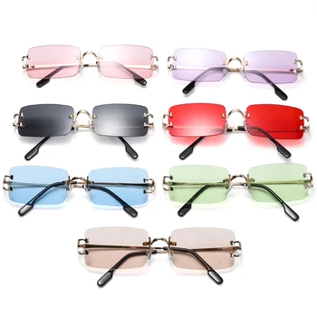 Ретро правоъгълни слънчеви очила мода тонирани без рамки очила реколта прозрачни правоъгълник очила за жени мъже