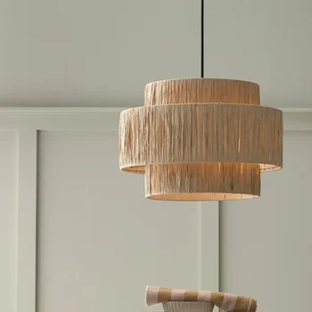 Ръчно плетени таван висулка лампа изкуство ратан хол полилей спалня осветление окачване дизайн висящи абажур