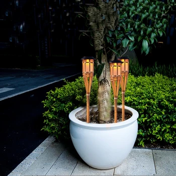 Слънчеви лампи LED пламък ефект лампа Handcraft бамбук водоустойчив градинско осветление тревата факли двор пейзаж външна светлина