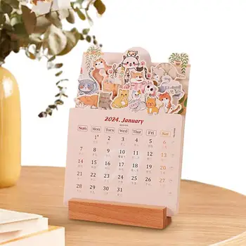 Смешни животни Календар на бюрото Месечно сменяема котка 2024 Стани нагоре календар сладък декоративна таблица календар за планиране на списък със задачи
