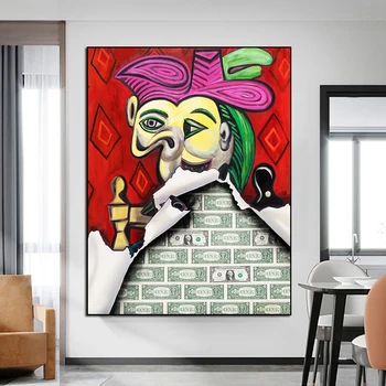 Смешни Пикасо Femme Assise и пари платно печат реколта стена изкуство живопис абстрактни пари плакат хол декорация на дома