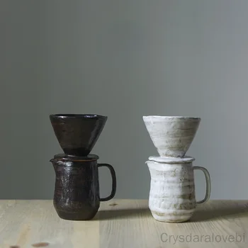 Творчески ръчно сварено кафе кана комплект Кафе филтър чаша прибори мигновени груби керамика ръчно изработени прибори за кафе