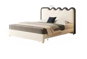 френски крем вятър вълна вълничка легло онлайн знаменитост ретро модерен прост малък апартамент двойно кожено легло