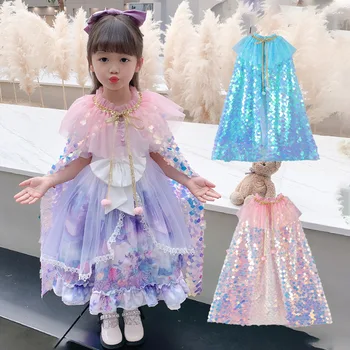 Хелоуин деца 2-7 години момиче наметало принцеса костюм малки момичета Коледа фантазия розово синьо лъскава красива рокля нос