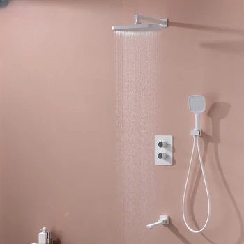 Цифров душ комплект стена Душ комплект бяла вана кран стена тип скрит постоянен душ комплект вграден термостатичен бял душ