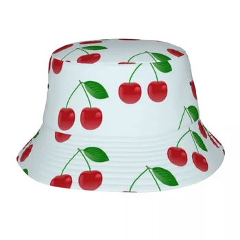 Червени череши и еднолистна кофа шапка Панама за деца Боб шапки на открито хип-хоп рибарски шапки за летен риболов Унисекс шапки